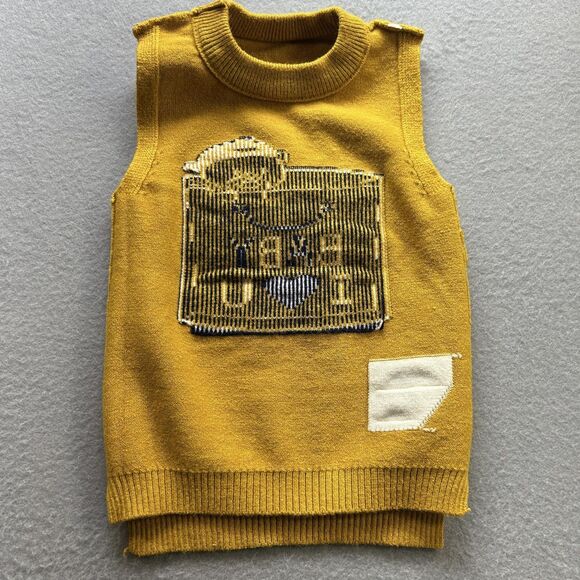 Y2K Baby I Love U Sweater Vest 9 months Mustard Yellow Knit Pullover Granola - Picture 5 of 7